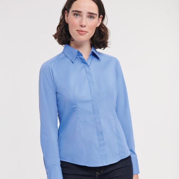 Russell Athletic Collection Ladies Long Sleeve Fitted Poplin Shirt Thumbnail